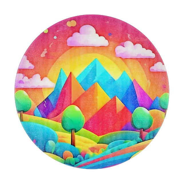 Tabla De Cortar Vibrante paisaje Personalizado arcoiris (Anverso)
