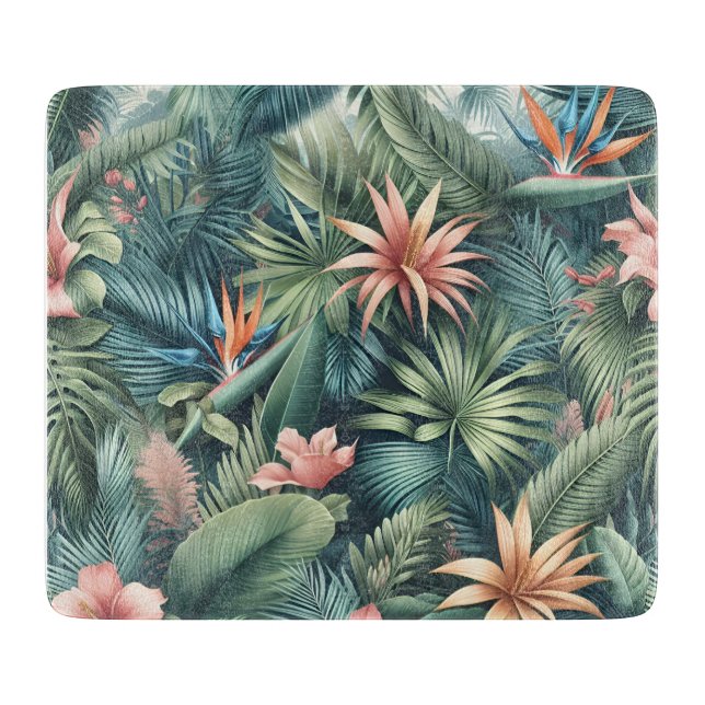 Tabla De Cortar Vibrante patrón de jungla tropical (Anverso)
