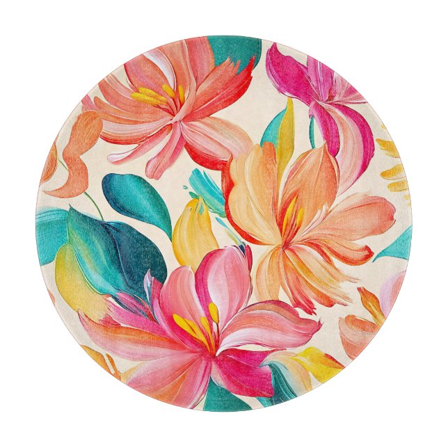 Tabla De Cortar Vibrante patrón floral pintado (Anverso)