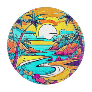 Tabla De Cortar Vibrante Playa Tropical Sunset