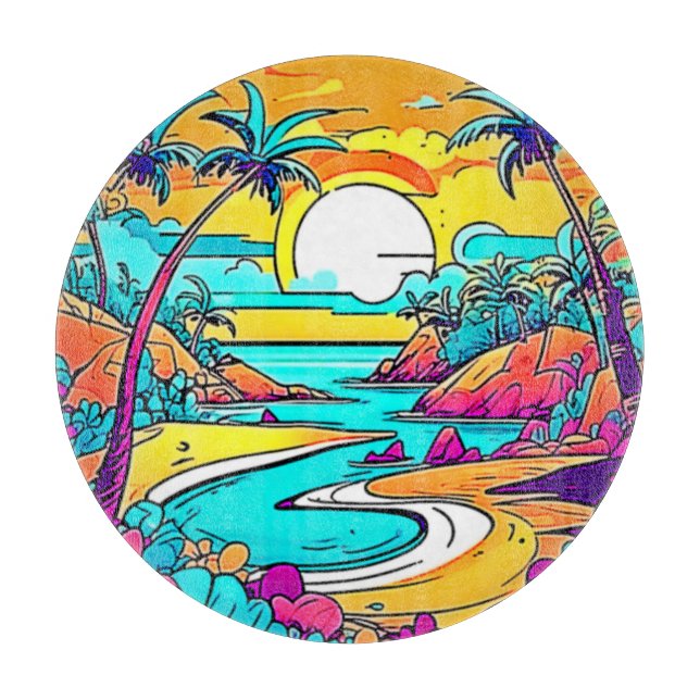 Tabla De Cortar Vibrante Playa Tropical Sunset (Anverso)