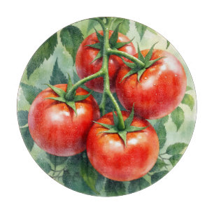Tabla De Cortar Vid de Tomate Maduro Acuarela Fresca