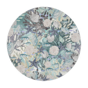 Tabla De Cortar Vida marina oceánica estrella de mar coral teal gr
