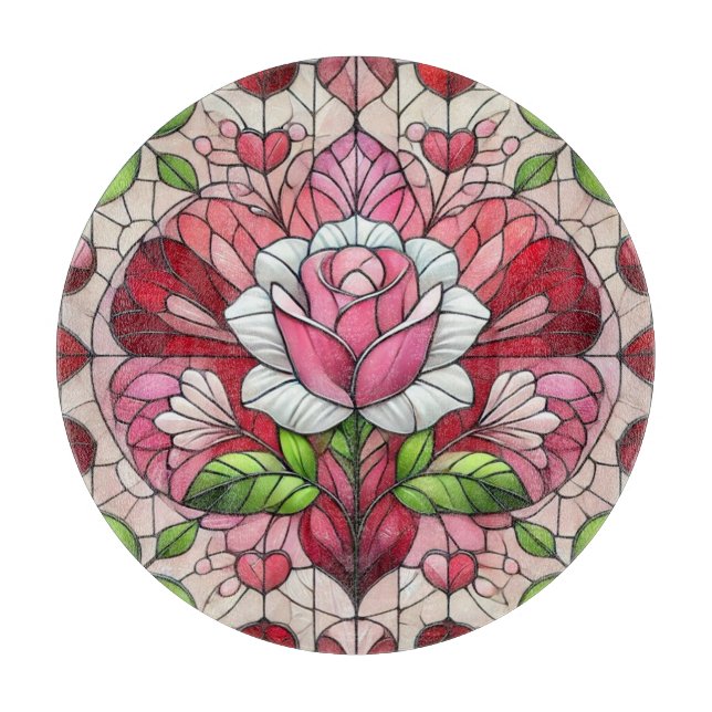 Tabla De Cortar Vidrieras florales día de San Valentín (Anverso)