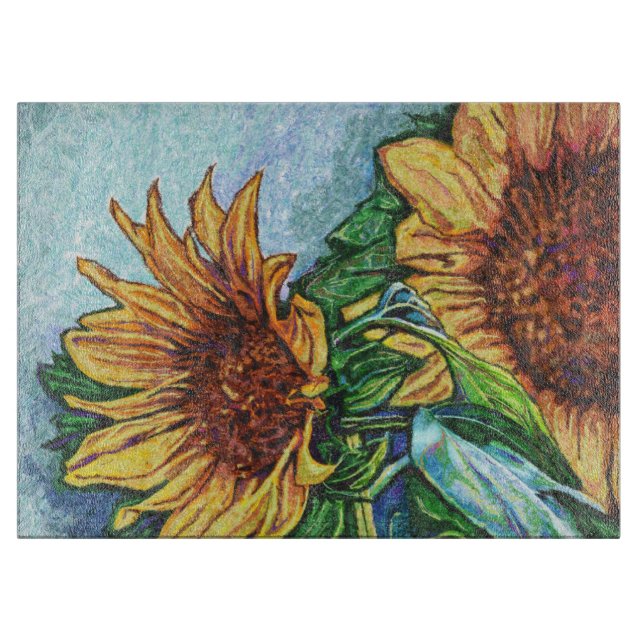 Tabla De Cortar Vidrio artístico del girasol (Anverso)