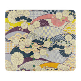 Tabla De Cortar Vidrio de flores florales tradicionales de kimono 