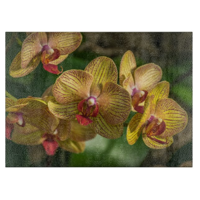 Tabla De Cortar Vidrio de orquídeas amarillas (Anverso)
