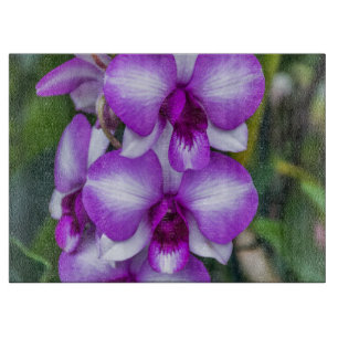 Tabla De Cortar Vidrio de orquídeas blancas y violetas