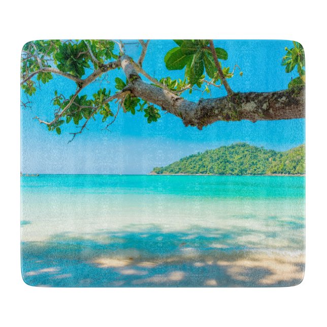 Tabla De Cortar Vidrio de playa tropical (Anverso)