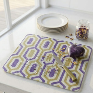 Tabla De Cortar Vidrio Decorativo Geométrico Moderno Lavanda y Dor