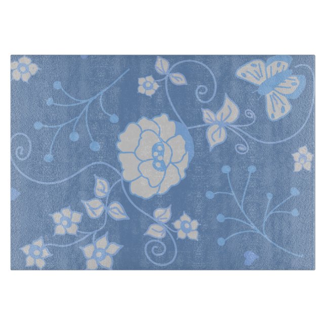 Tabla De Cortar Vidrio decorativo Jardín Azul (Anverso)