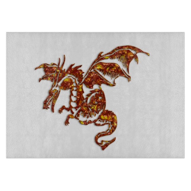 Tabla De Cortar Vidrio Dragon en llamas (Anverso)