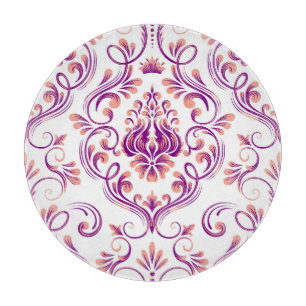 Tabla De Cortar Vidrio elegante floral Peach and Purple Damask