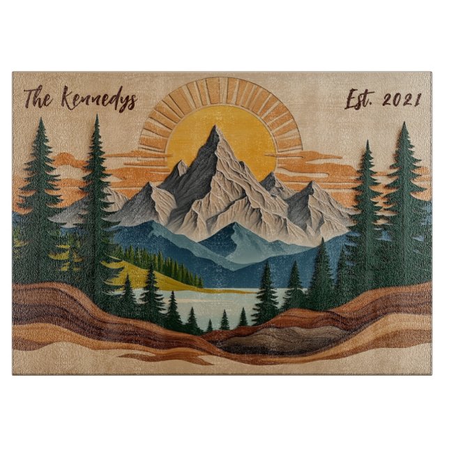 Tabla De Cortar Vidrio familiar personalizado de los bosques de mo (Anverso)