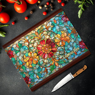 Tabla De Cortar Vidrio Floral Teñido de Colores Elegantes