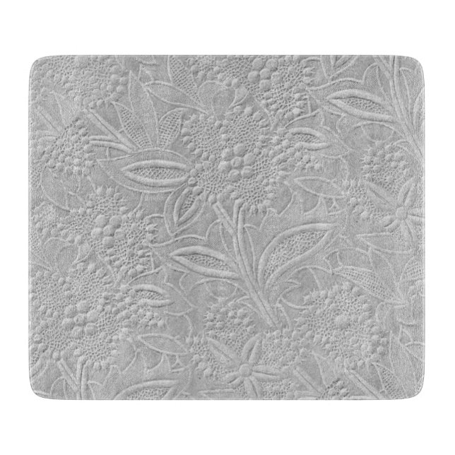 Tabla De Cortar Vidrio gris floral Grabado en relieve (Anverso)