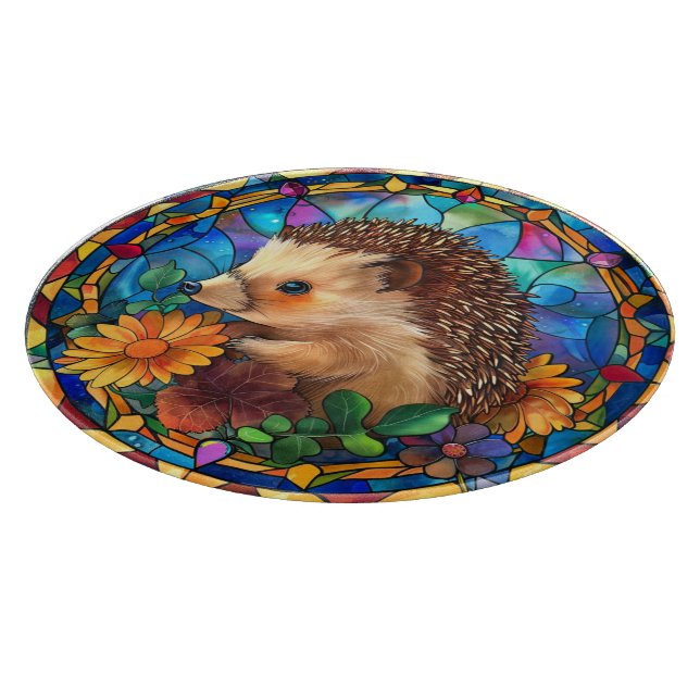 Tabla De Cortar Vidrio Manchado Aspecto Hedgehog Kitchen (Borde)
