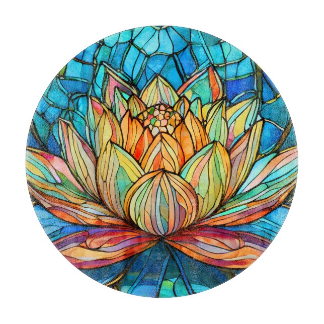 Tabla De Cortar Vidrio manchado rosa de Lotus (Anverso)