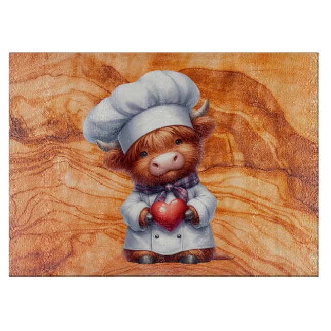 Tabla De Cortar Vidrio texturado de Tiki con el chef de la vaca Hi (Anverso)