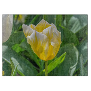 Tabla De Cortar Vidrio tulipán amarillo y blanco