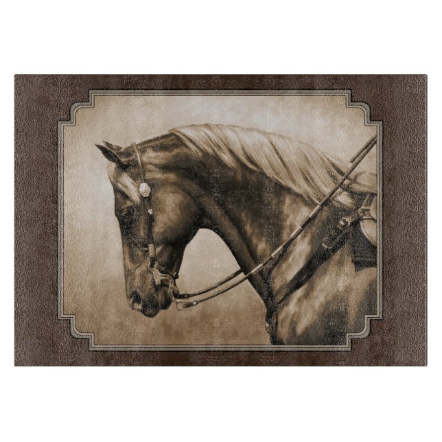 Tabla De Cortar Viejo Barrio Oeste Caballo Sepia Brown (Anverso)