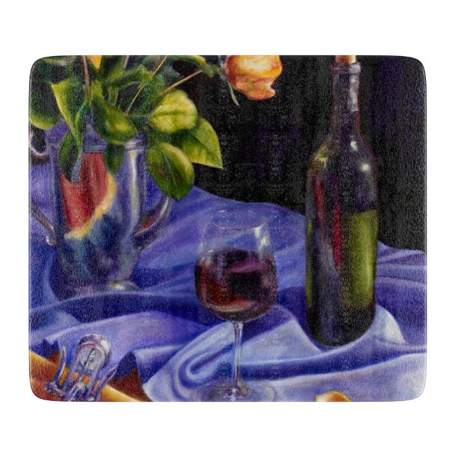Tabla De Cortar Vino, Flores y Elegancia (Anverso)
