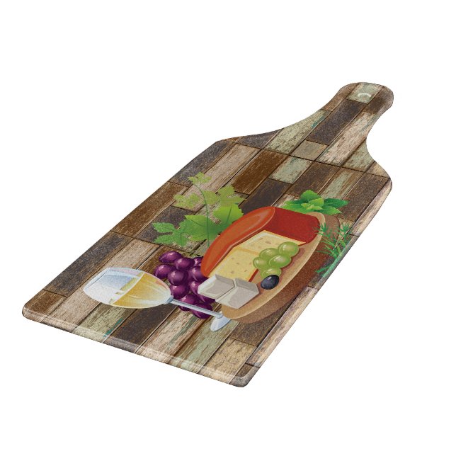 Tabla De Cortar Vino Rústico y Queso (Borde)