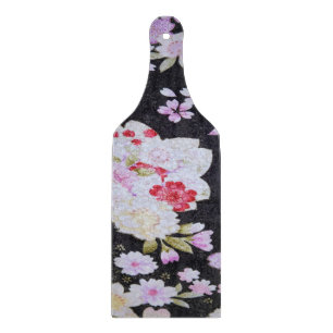 Tabla De Cortar Vintage Black White Japonesa Kimono Vidrio Floral