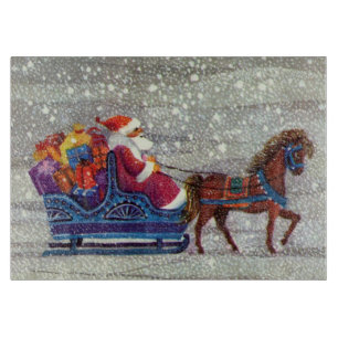 Tabla De Cortar Vintage Christmas, Santa Claus Horse Open Sleigh