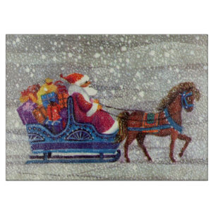 Tabla De Cortar Vintage Christmas, Santa Claus Horse Open Sleigh