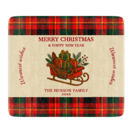 Tabla De Cortar Vintage Christmas Sleigh with Gifts and Plaid