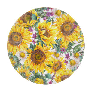 Tabla De Cortar Vintage de girasol: florecimiento amarillo veranie