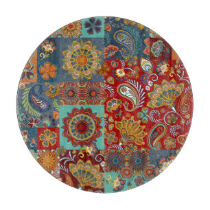 Tabla De Cortar Vintage Paisley Mandala Colorido Parche