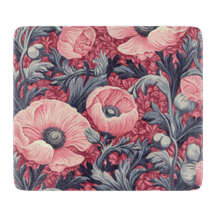 Tabla De Cortar Vintage Poppies Rosados Vidrio Floral