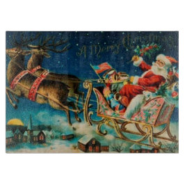 Tabla De Cortar Vintage Santa Claus Sleigh Navidades