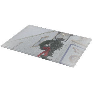 Tabla De Cortar Vintage street light winter wreath Navidades blanc