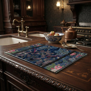Tabla De Cortar Vintage Victoriano Azul Terciopelo Floral 