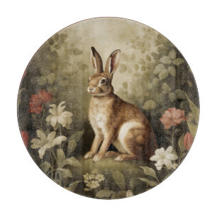 Tabla De Cortar Vintage Woodland Rabbit en un bosque floral