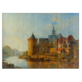 Tabla De Cortar Vista de un pueblo holandés a lo largo del río Rin