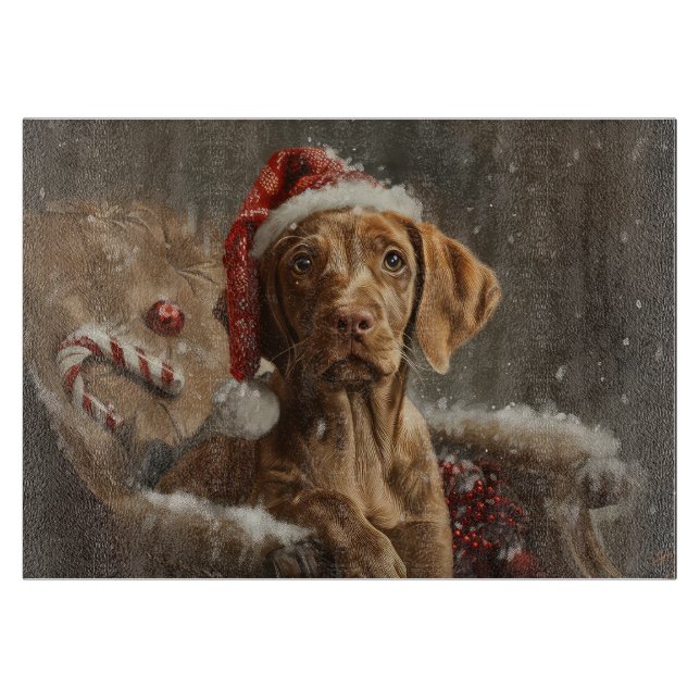 Tabla De Cortar Vizsla Perro Festivo de Navidad (Anverso)