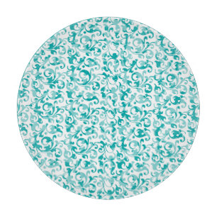 Tabla De Cortar Volutas verde azuladas del remolino del damasco de