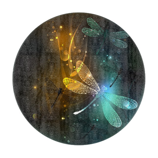 Tabla De Cortar Vuelo de libélula luminosa verde (Anverso)