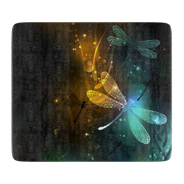 Tabla De Cortar Vuelo de libélula luminosa verde (Anverso)