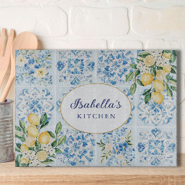 Tabla De Cortar Watercolor Blue Italiano Tile Lemon Personalizado