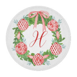 Tabla De Cortar Watercolor Chinoiserie Navidades Wreath Monograma