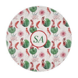 Tabla De Cortar Watercolor japonés Art Koi Fish Lotus Pad