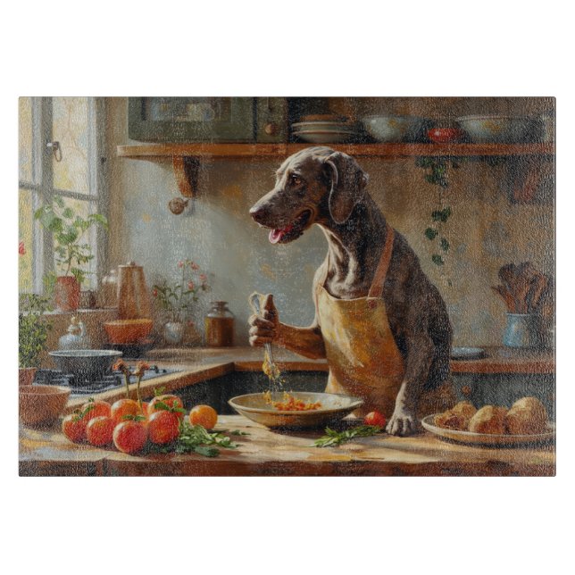 Tabla De Cortar Weimaraner cocinando en la cocina (Anverso)