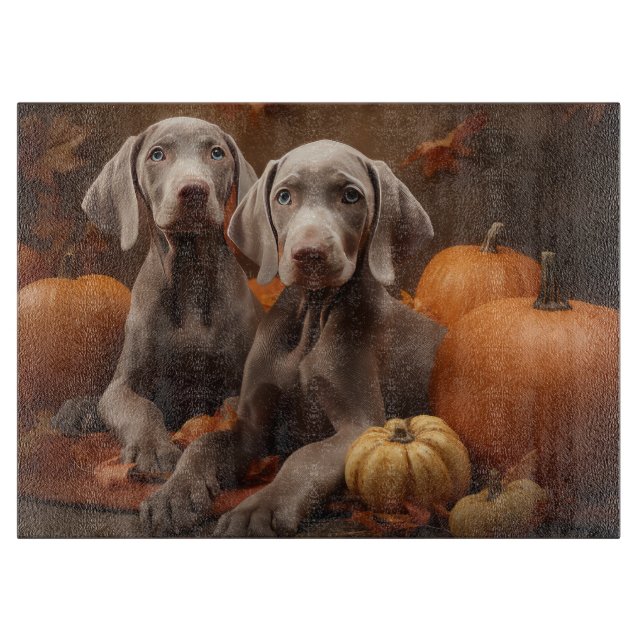 Tabla De Cortar Weimaraner Puppy Autumn Delight Pumpkin (Anverso)
