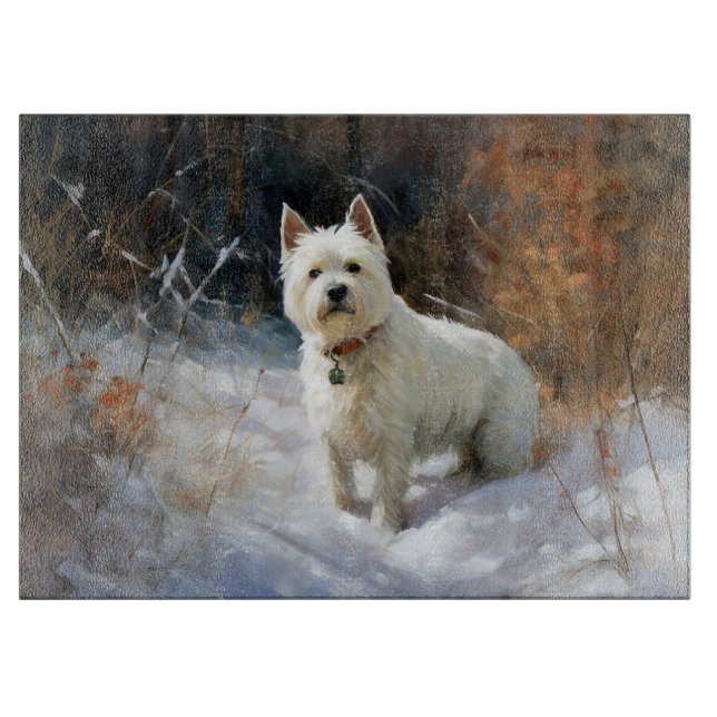 Tabla De Cortar West Highland White Terrier deja que nieve Navidad (Anverso)