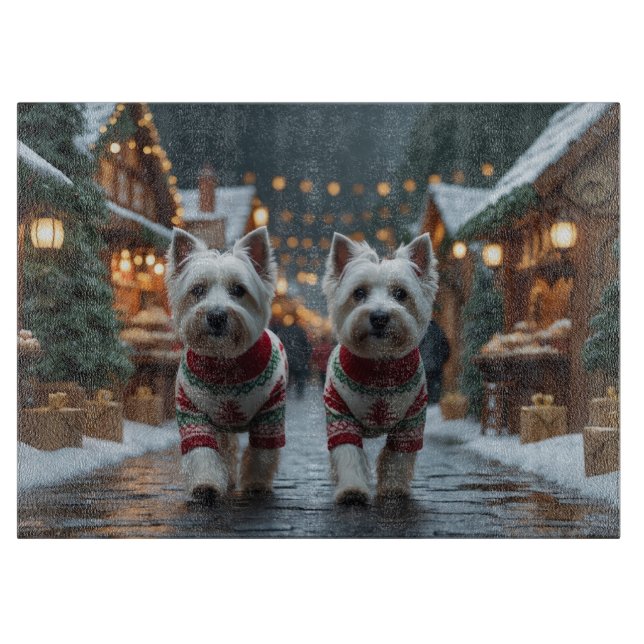 Tabla De Cortar West Highland White Terrier Dogs Christmas Snow  (Anverso)